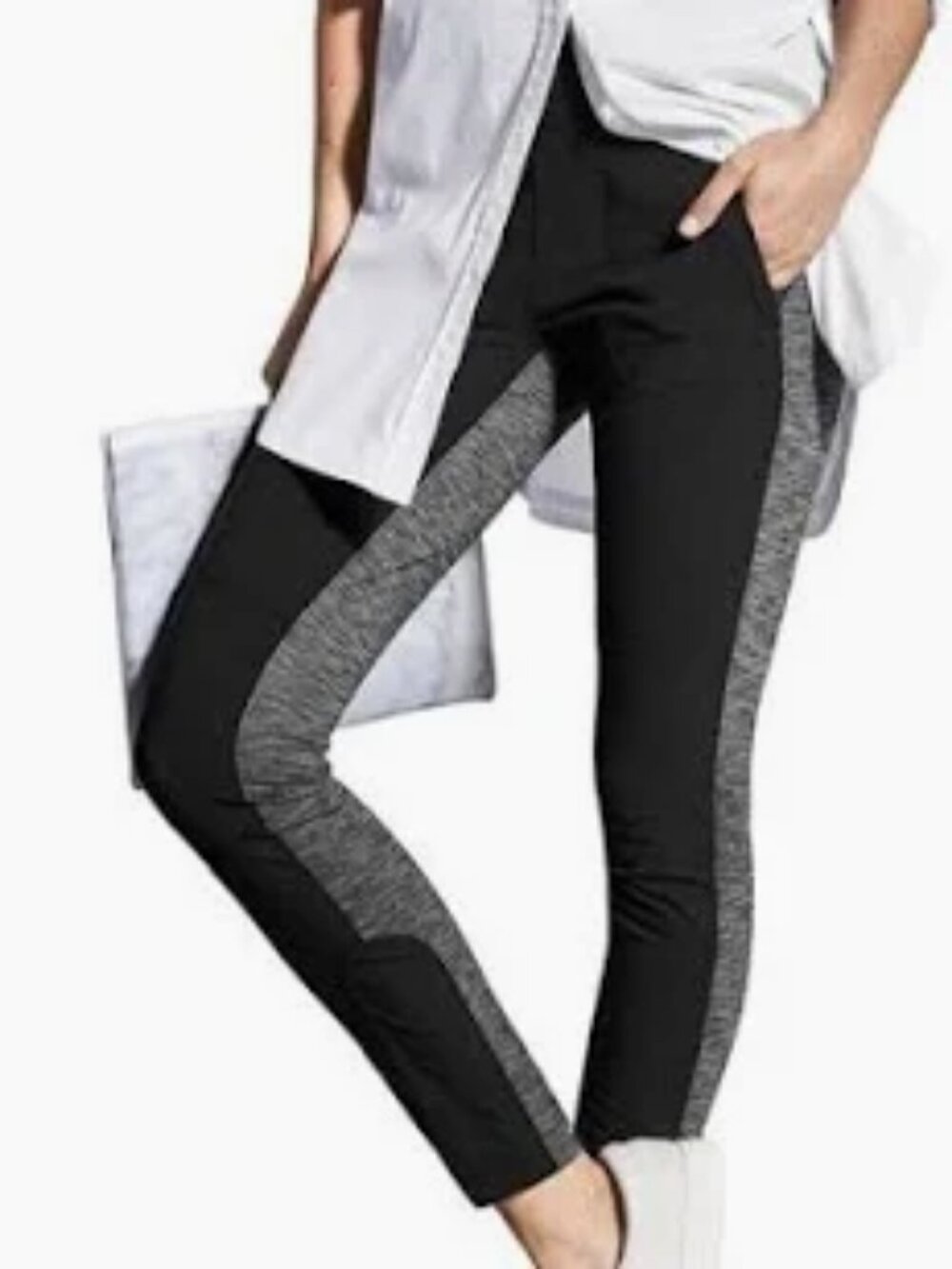Athleta Highline Hybrid Ankle Tights Black Gray 6
